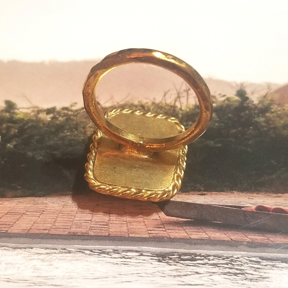 Antique Carnelian Glass Cameo in 24k Vermeil Sterling Ring - Picture 5 of 8